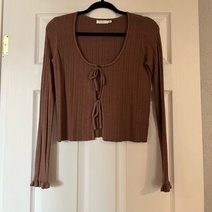 NWOT Lush Brown Tie-Front Cardigan